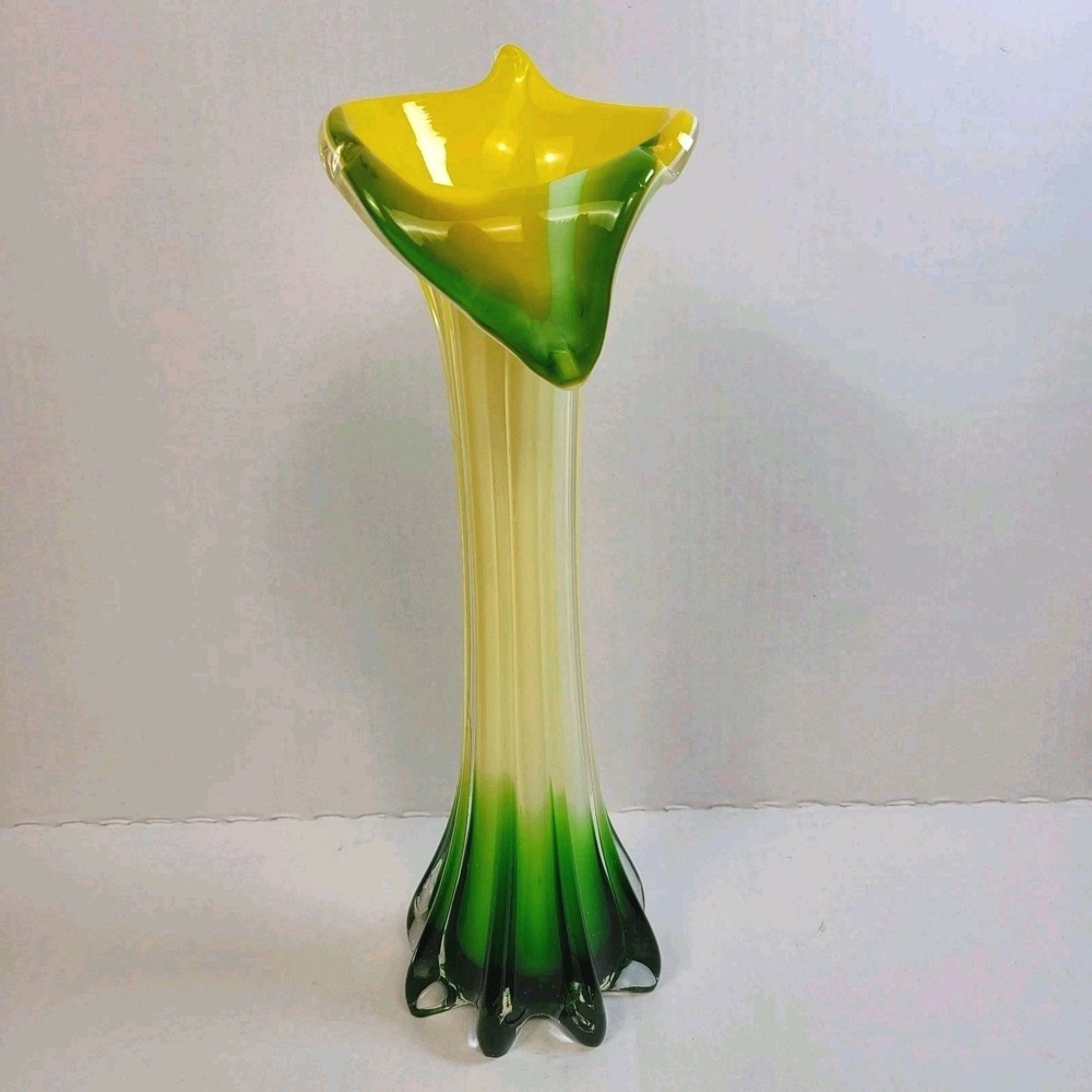 Vintage Pier 1 Jack-in-the-Pulpit Calla Lily Vase Hand Blown Art Glass MCM